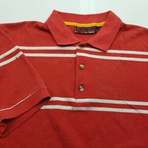 North 15 shirt Men's Striped Polo Shirt Collared Red White Short Sleeve Medium